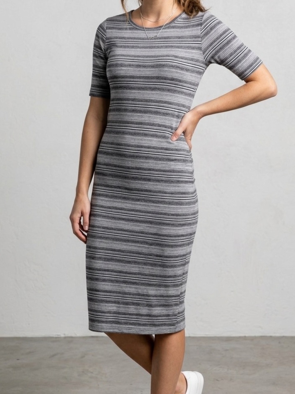 LuLaRoe Gray Striped Midi Dress